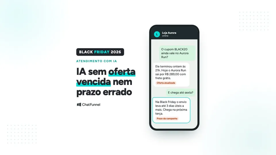 IA no atendimento da Black Friday avisa no WhatsApp que o cupom terminou e informa o prazo de entrega da campanha