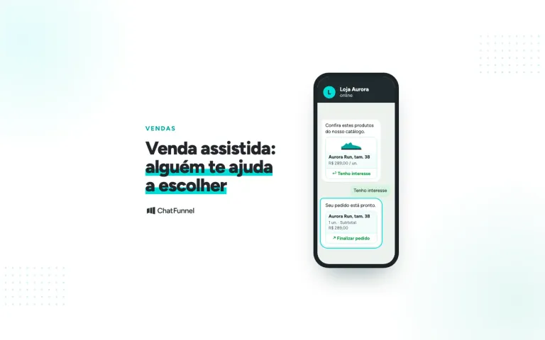 WhatsApp: a loja envia produtos do catálogo, o cliente toca em Tenho interesse e recebe o pedido para finalizar