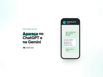 Celular com pergunta de compra a um assistente de IA e resposta que cita a Loja Aurora com link