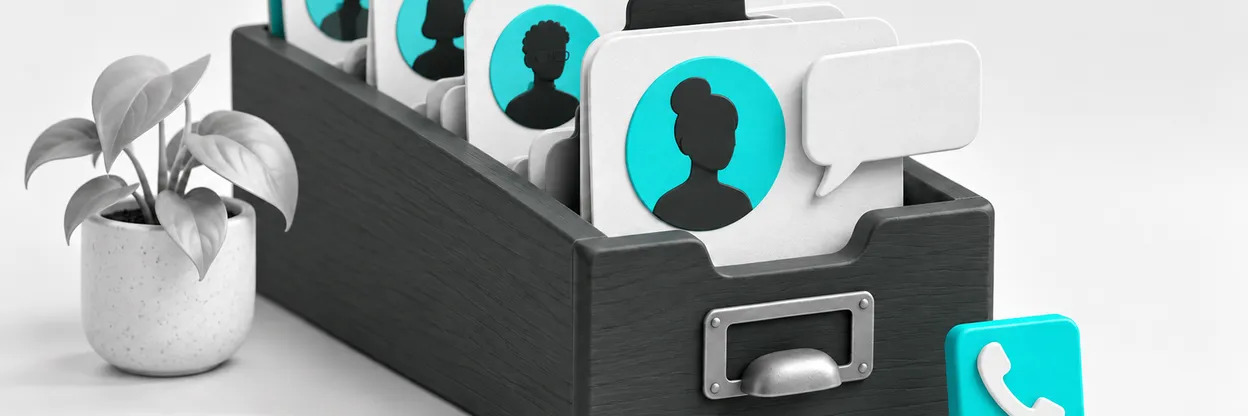 Fichas de clientes organizadas junto a mensagens de atendimento.