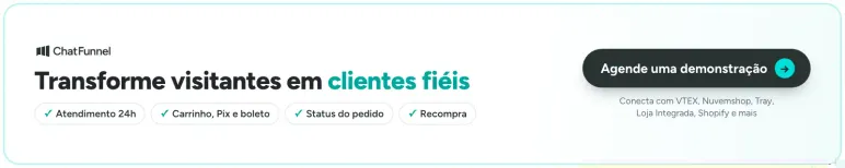 Banner do ChatFunnel: transforme visitantes em clientes fiéis com IA para e-commerce. Agende uma demonstração