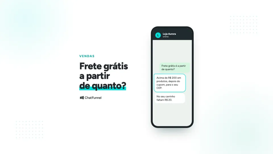 Celular com conversa de WhatsApp em que a loja informa a partir de quanto o frete grátis vale