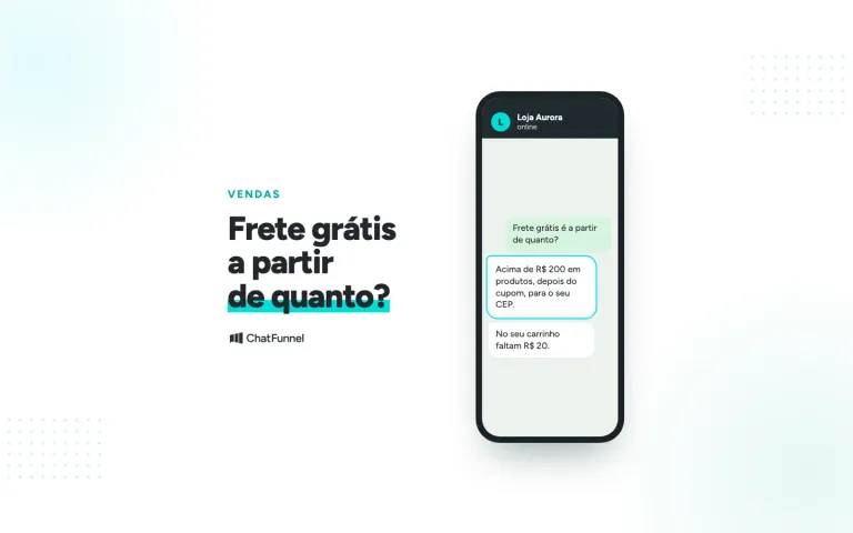 Celular com conversa de WhatsApp em que a loja informa a partir de quanto o frete grátis vale