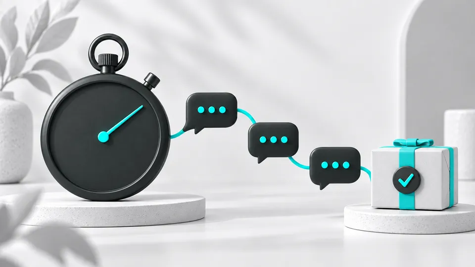 Cronômetro sem números ao lado de uma sequência curta de conversas.