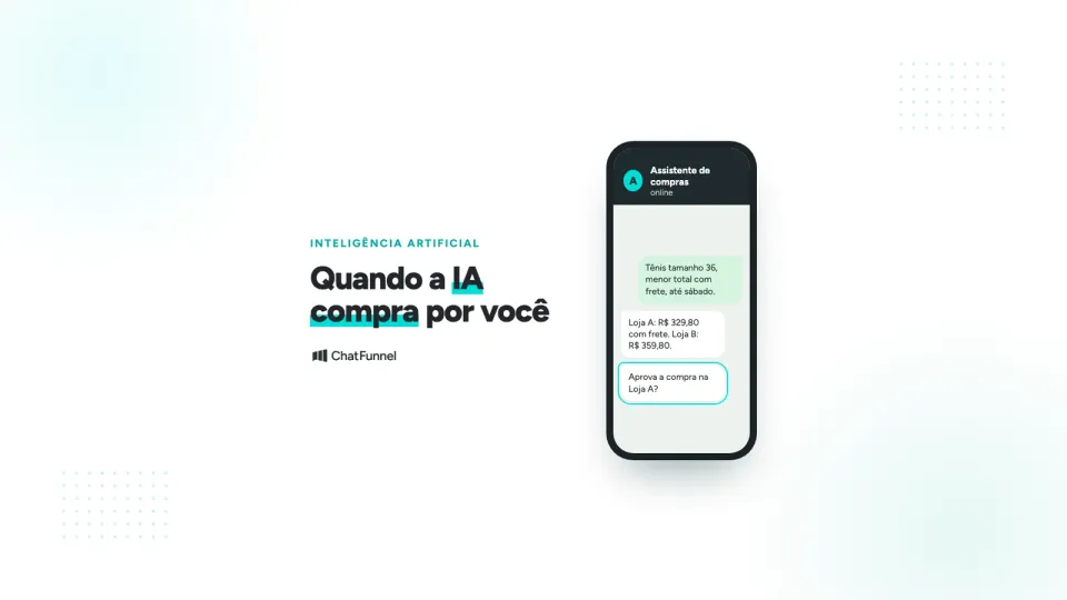 Celular com assistente de IA comparando o total de duas lojas e pedindo aprovação da compra