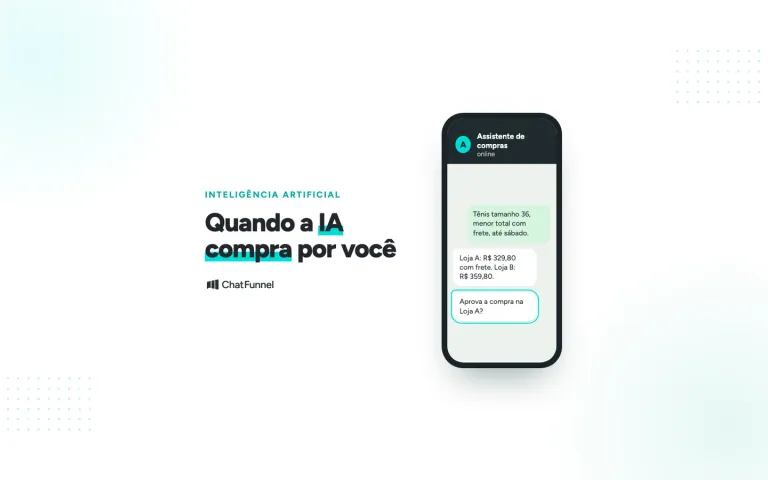 Celular com assistente de IA comparando o total de duas lojas e pedindo aprovação da compra
