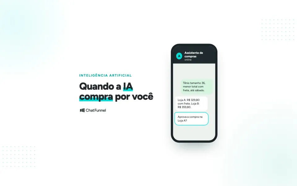 Celular com assistente de IA comparando o total de duas lojas e pedindo aprovação da compra