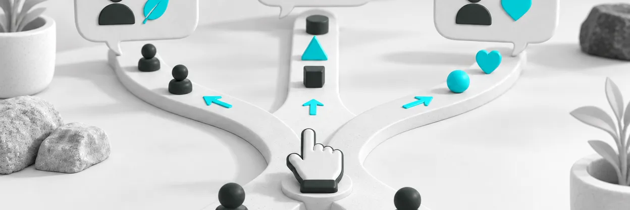 Caminhos com cliques e balões separados conforme o interesse do cliente.