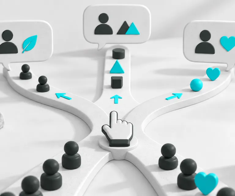 Caminhos com cliques e balões separados conforme o interesse do cliente.
