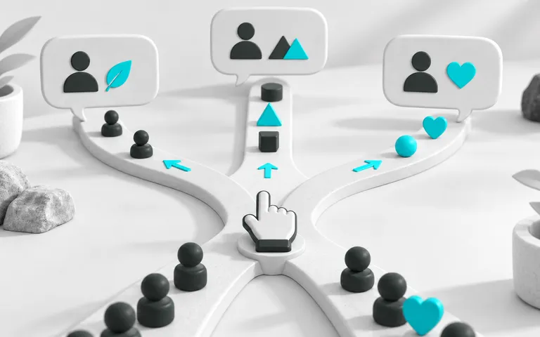 Caminhos com cliques e balões separados conforme o interesse do cliente.