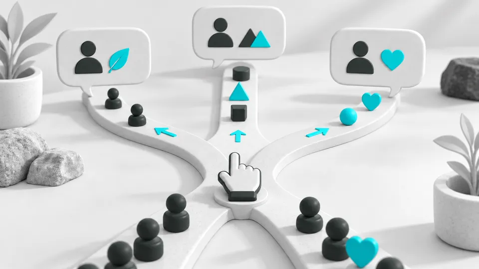 Caminhos com cliques e balões separados conforme o interesse do cliente.