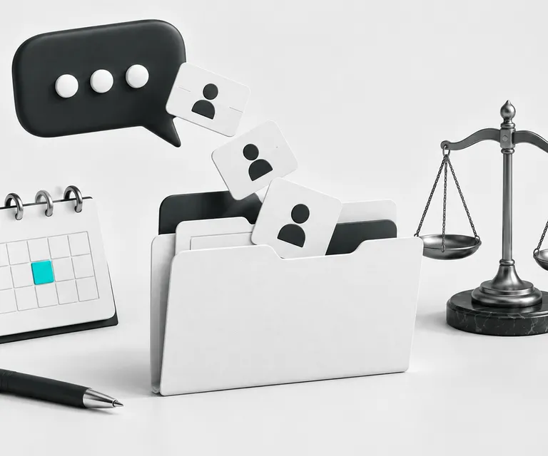 Conversa inicial conectada a uma ficha de contato e ao agendamento jurídico.