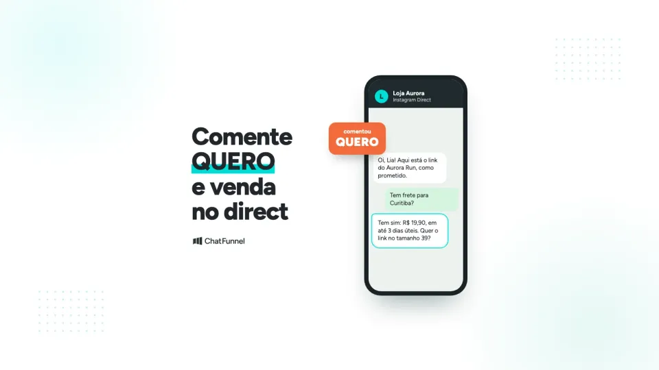 Celular com direct do Instagram em que a loja envia o link e responde o frete para quem comentou QUERO