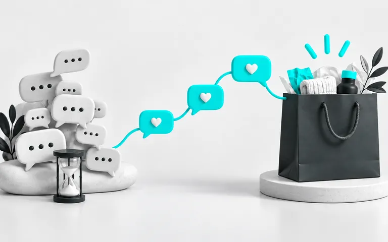 Mensagens de uma publicação ligadas a respostas e a uma sacola de compra.