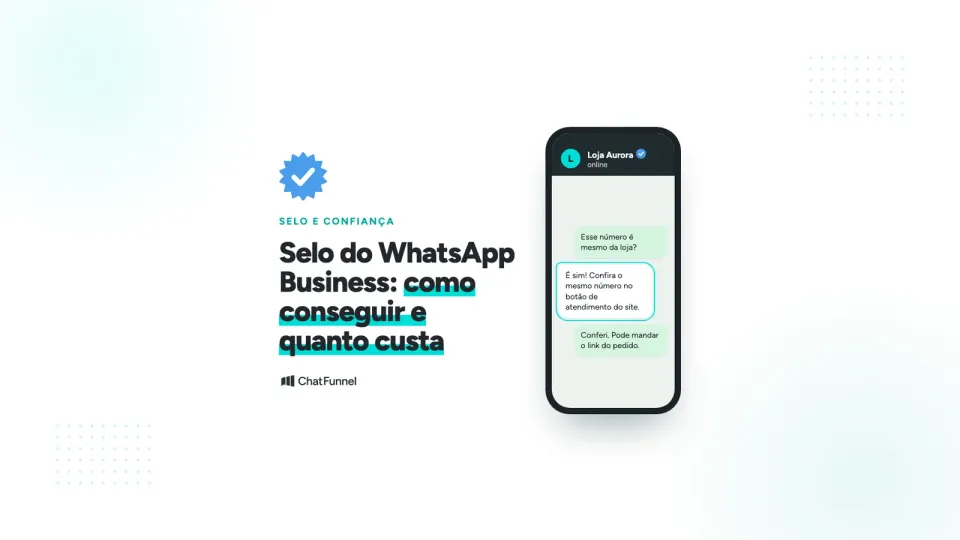 Selo azul de verificado ao lado de um celular com a conversa de uma loja sobre a conferência do número.