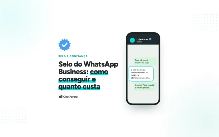 Selo azul de verificado ao lado de um celular com a conversa de uma loja sobre a conferência do número.