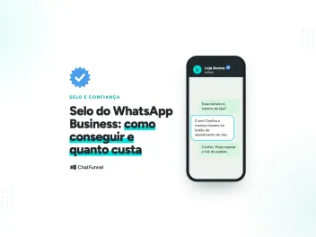 Selo azul de verificado ao lado de um celular com a conversa de uma loja sobre a conferência do número.
