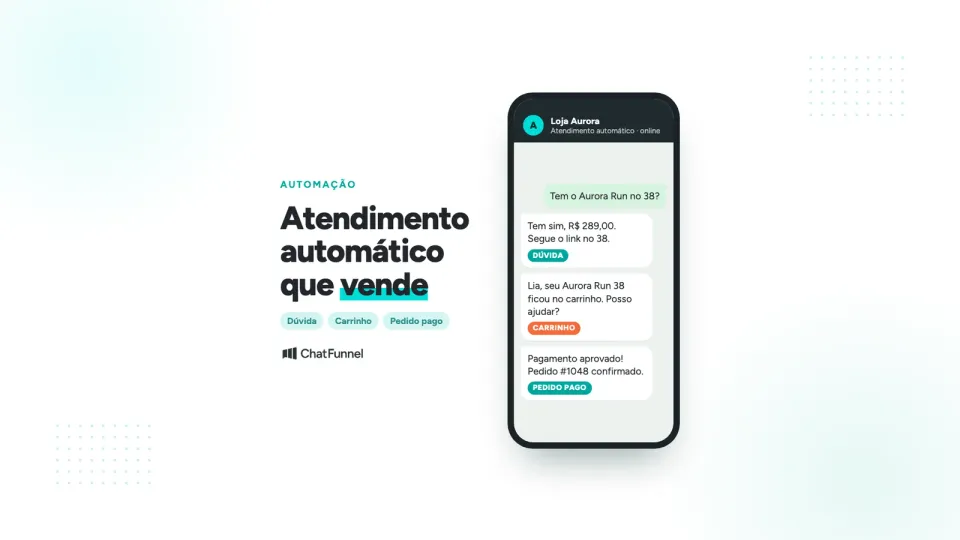 Celular com atendimento automático da Loja Aurora levando a dúvida de tamanho até o pedido pago no WhatsApp