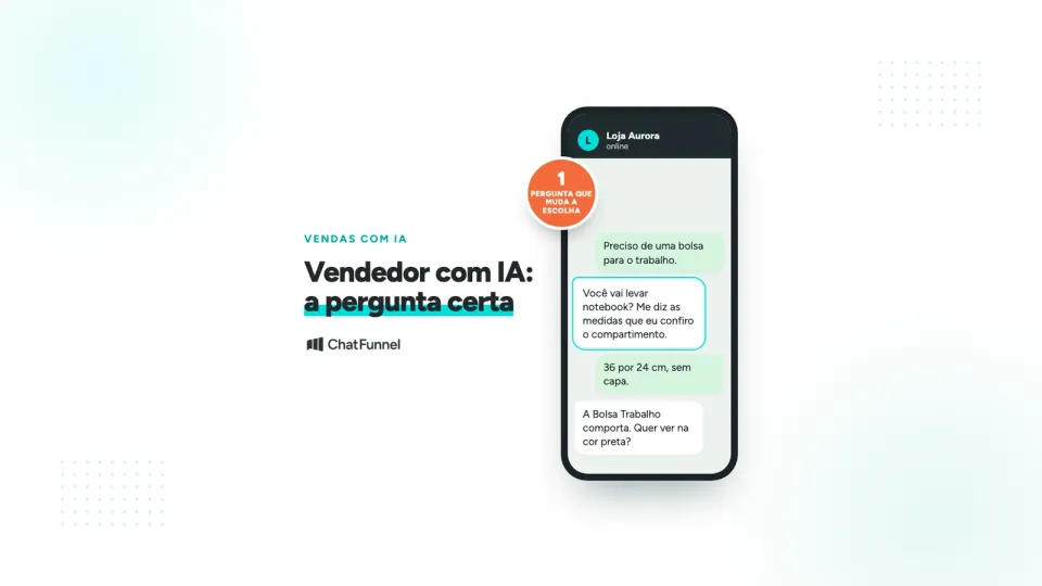 Uma conversa conduz à escolha de uma sacola entre duas opções, representando a decisão de compra.