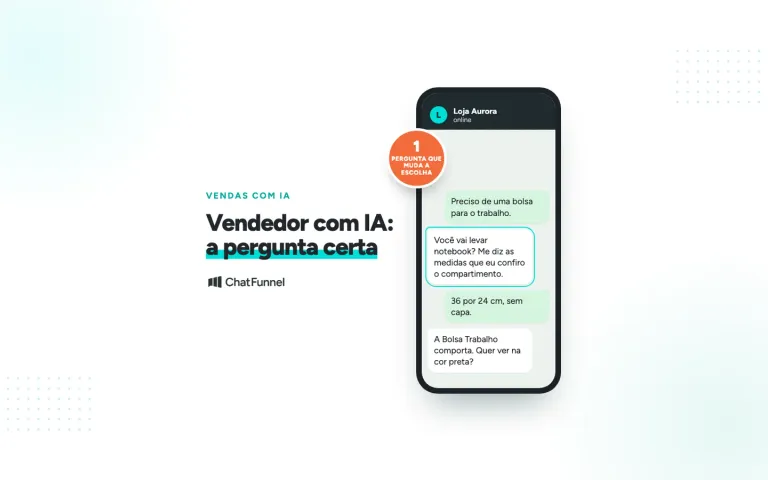 Uma conversa conduz à escolha de uma sacola entre duas opções, representando a decisão de compra.