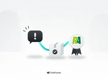 Balão de reclamação, caixa com check e selo com o logo do Reclame Aqui ligados por um fio ciano, até a boa reputação