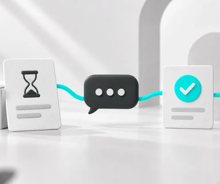 Ficha de pagamento pendente ligada a uma conversa e a uma confirmação que encerra a sequência.